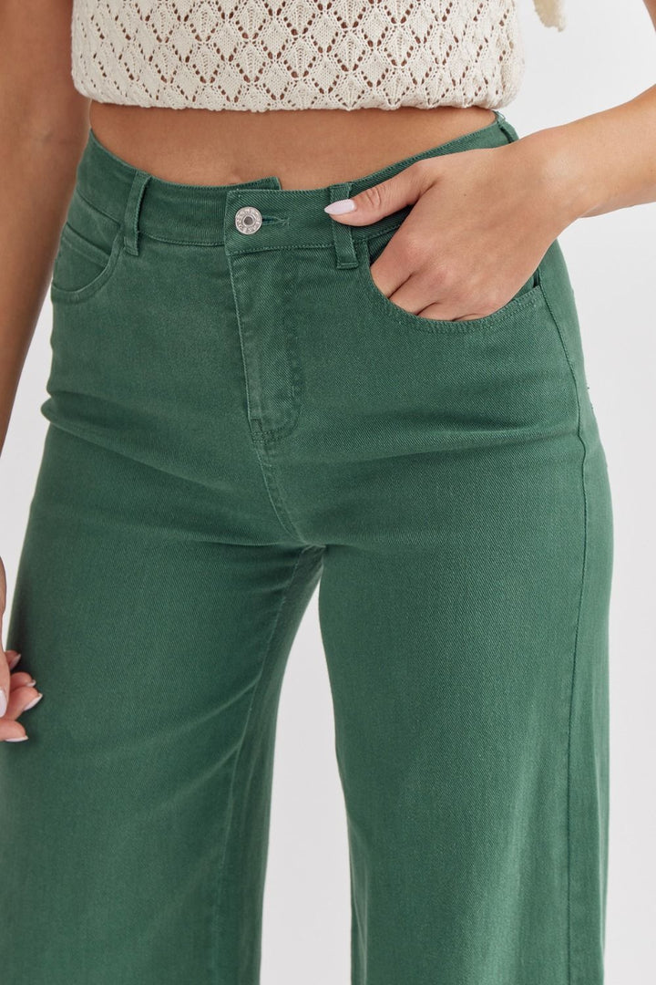 High Waist Wide Leg Pants in Hunter Green