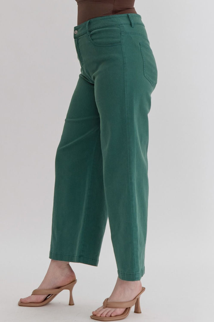 High Waist Wide Leg Pants in Hunter Green