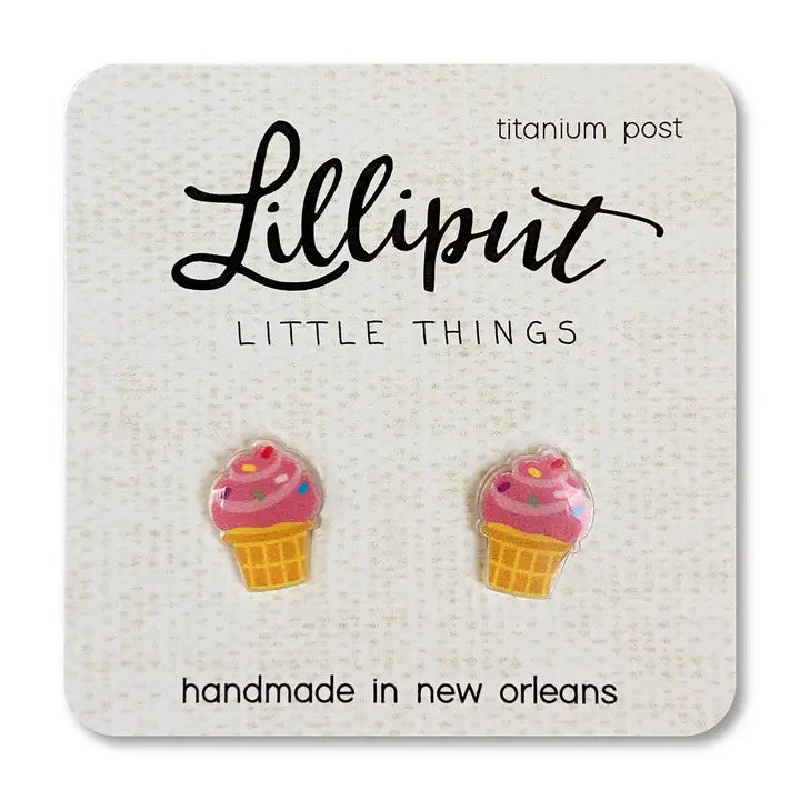 pink ice cream cone with sprinkles post earrings