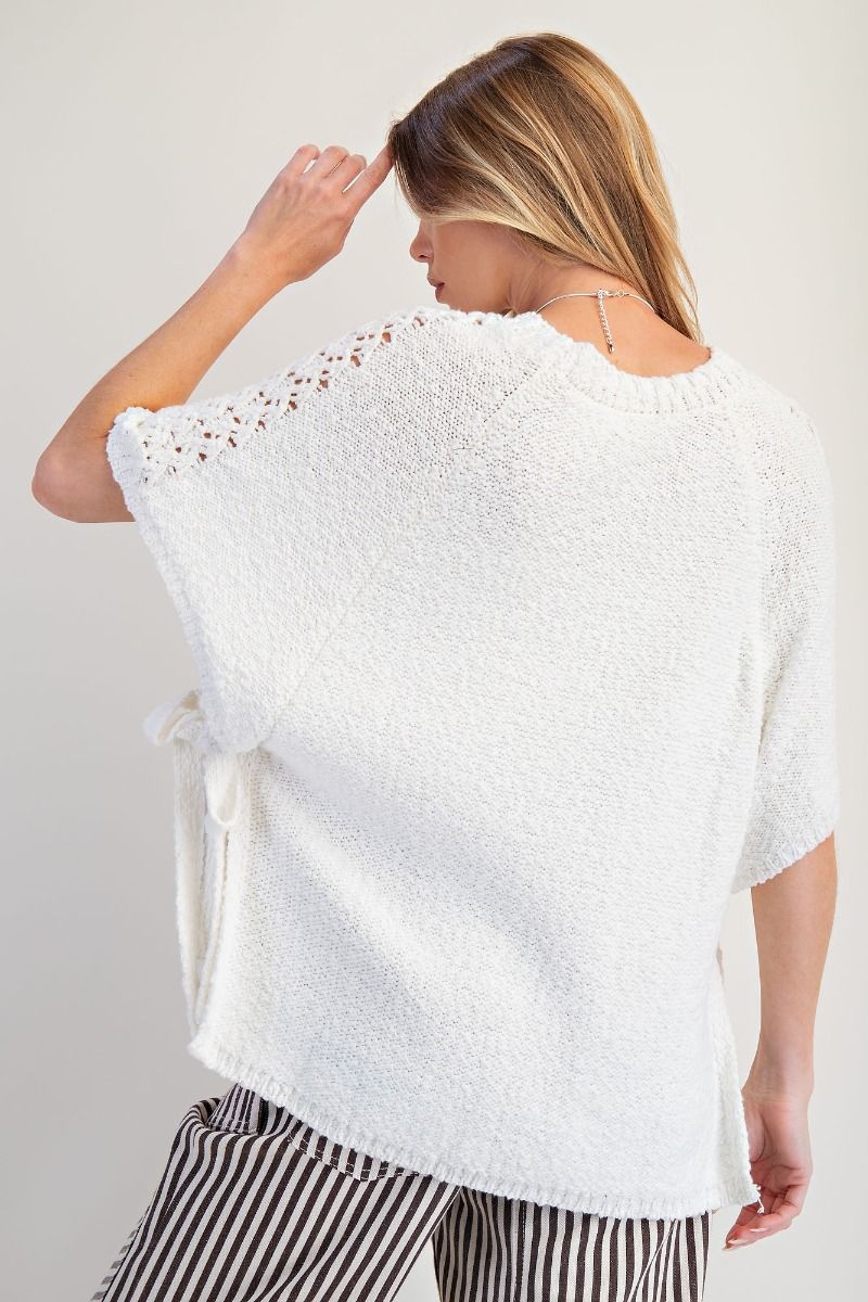 Cotton Knit Sweater Poncho in Off White