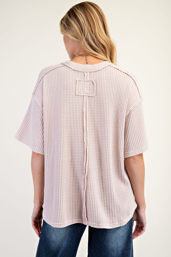 Thermal Knit Mineral Wash Top in Rose