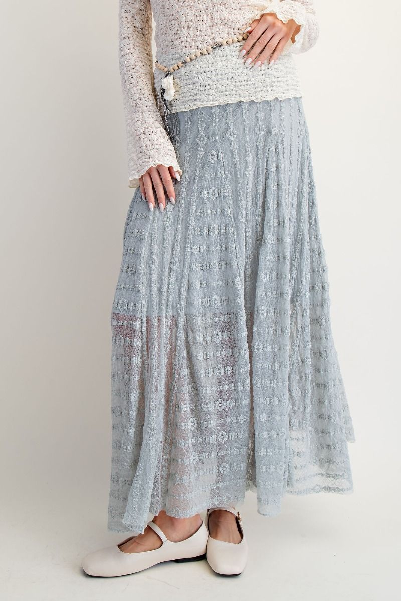 Allover Lace Maxi Skirt in Dusty Blue