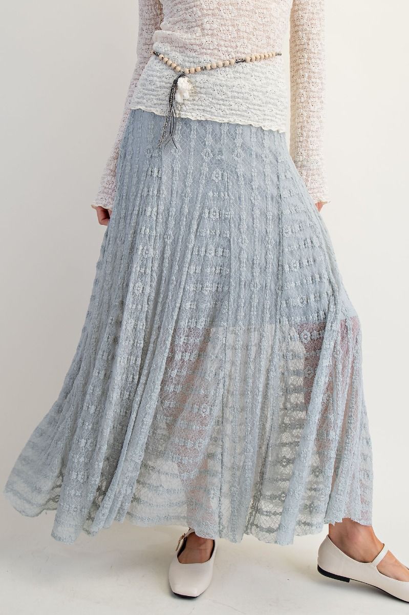 Allover Lace Maxi Skirt in Dusty Blue