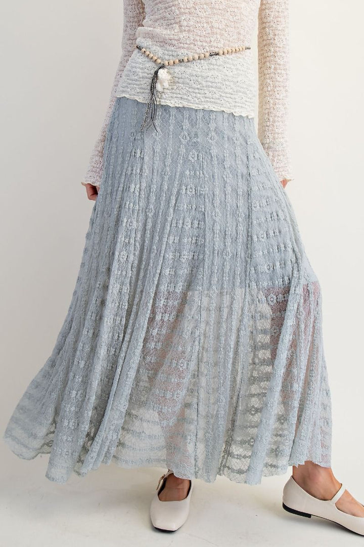Allover Lace Maxi Skirt in Dusty Blue