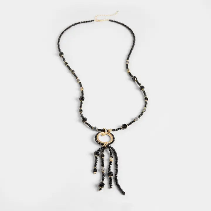 Libby Glass Bead Necklace in Black