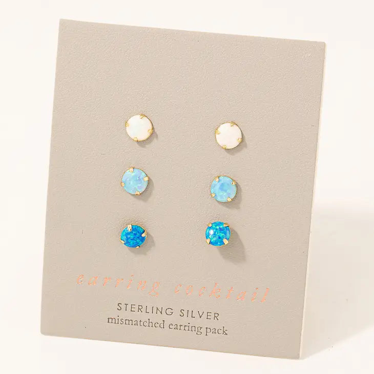 Sterling Silver Opal Stone Stud Earring Set