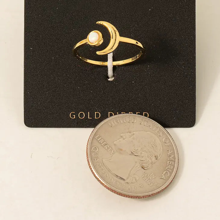 Gold Dipped Opal Stud and Moon Open Band Ring