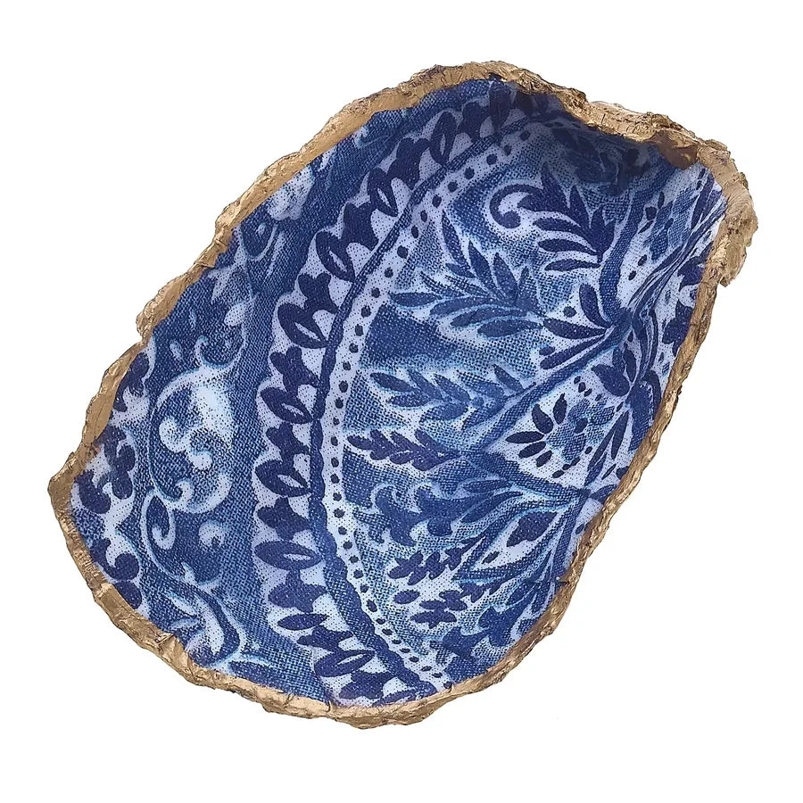 Cataline Decoupage Oyster Ring Tray in Blue and White