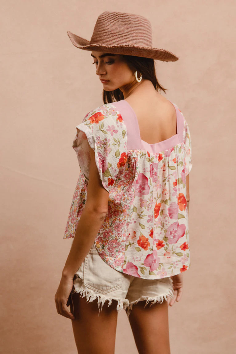 Floral Patchwork Square Neck Top