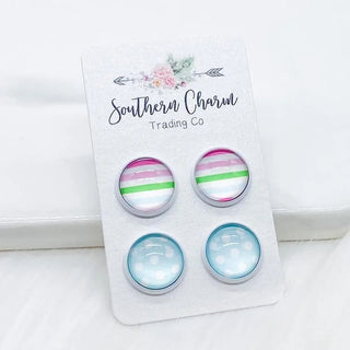 Pastel Stripes and Blue Polka Dot Earrings Set