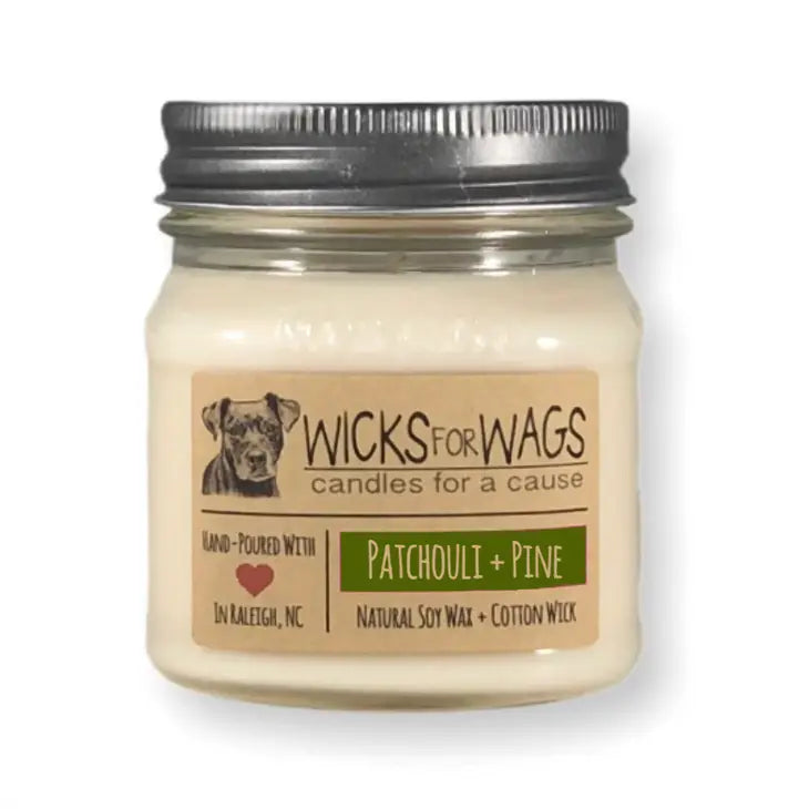 Wicks for Wags Soy Candle - Patchouli and Pine
