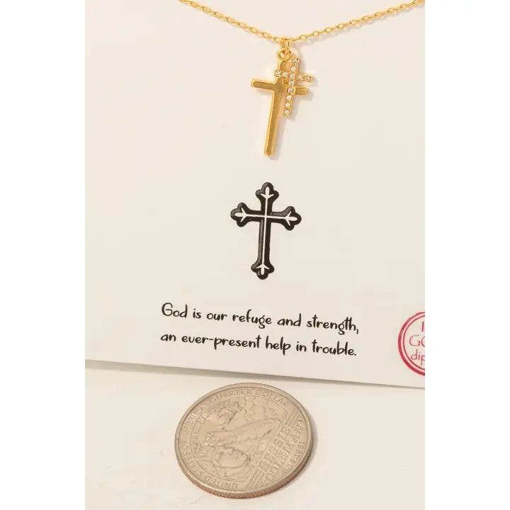 Gold Dipped Pave Cross Pendant Necklace