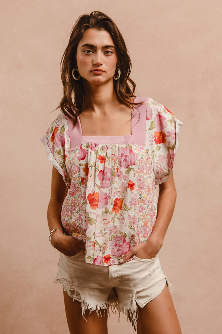 Floral Patchwork Square Neck Top