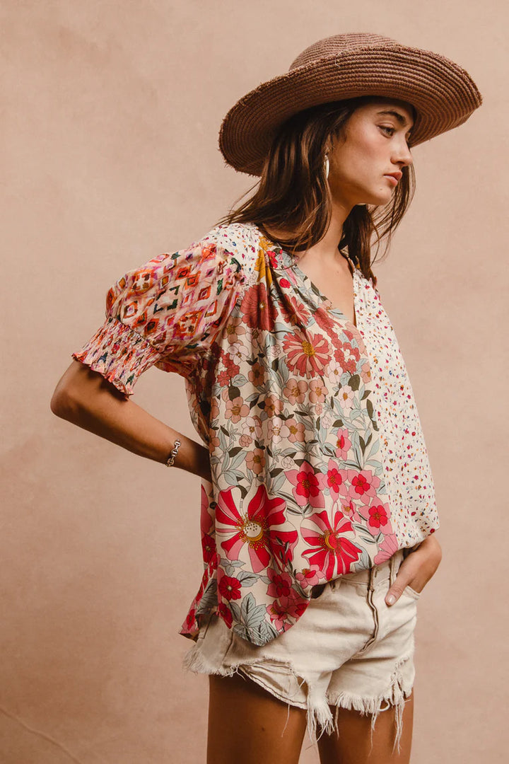 Woven Mix and Match Peasant Top