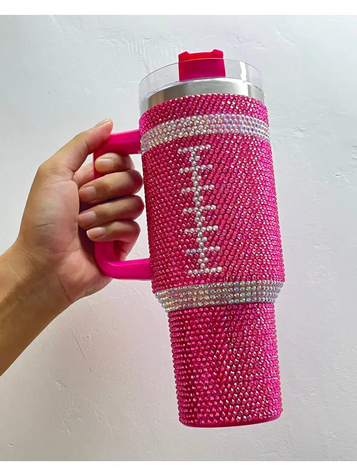 Pink Crystal Football "Blinged Out" Tumbler