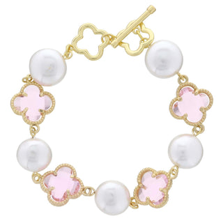 Pearls & Gold! Pink Clover Bracelet