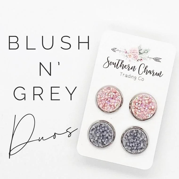 Blush and Grey Shimmer Earrings 12mm