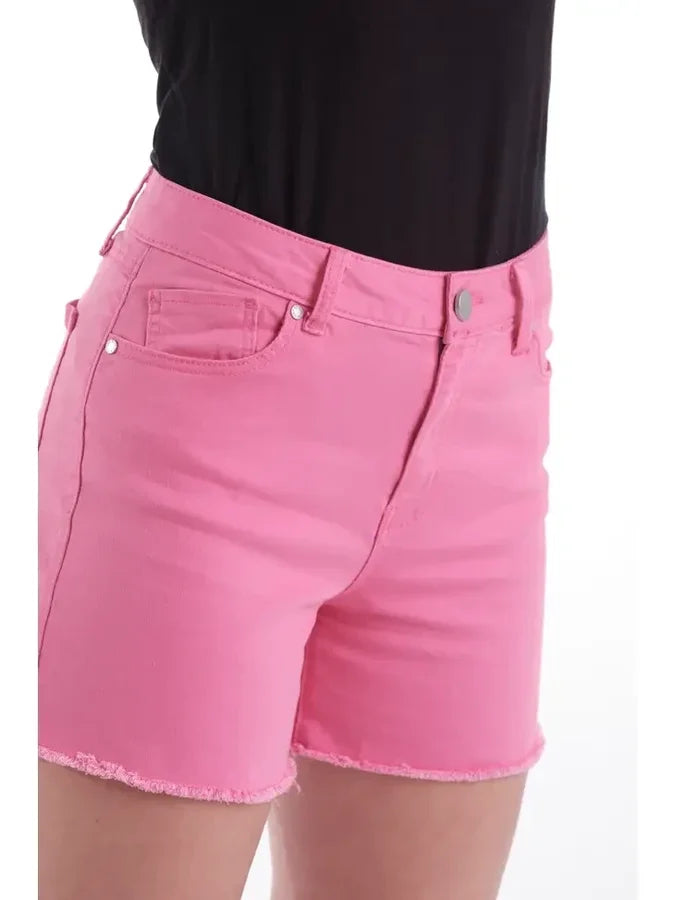 Pink Frayed Denim Shorts