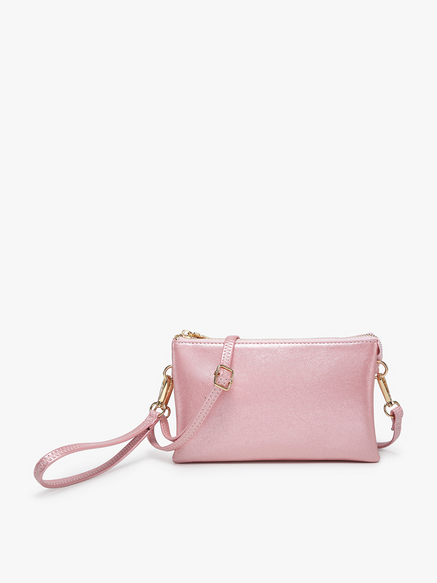 Riley Monogrammable 3 Compartment Crossbody/Wristlet in Pink Shimmer