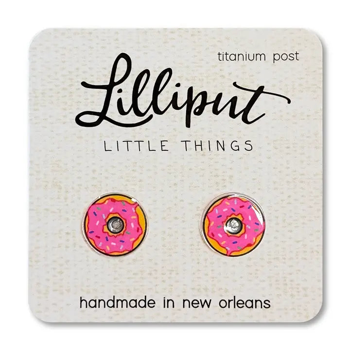 pink donut with rainbow sprinkle post earrings
