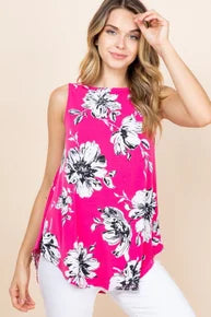 Pink Sleeveless Floral Swing Tunic Top