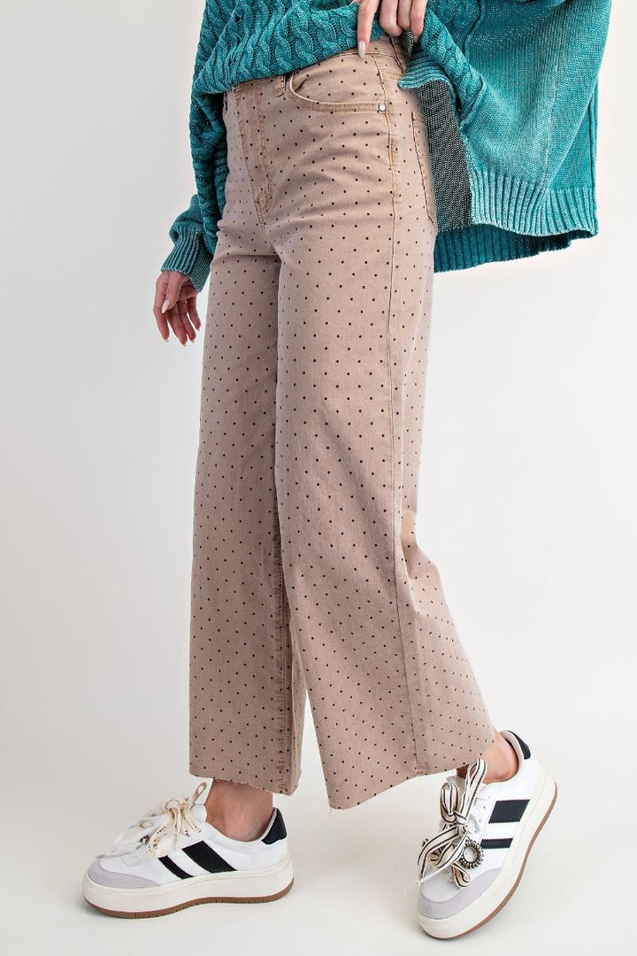 Polka Dots Washed Twill Stretch Pants in Latte