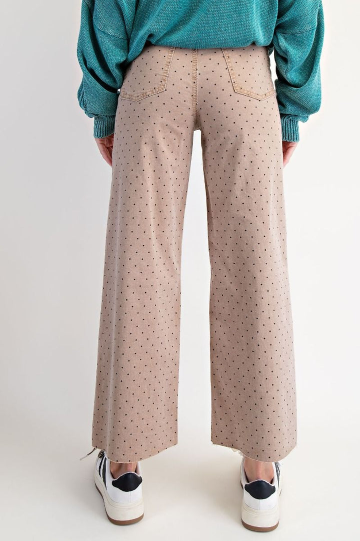Polka Dots Washed Twill Stretch Pants in Latte