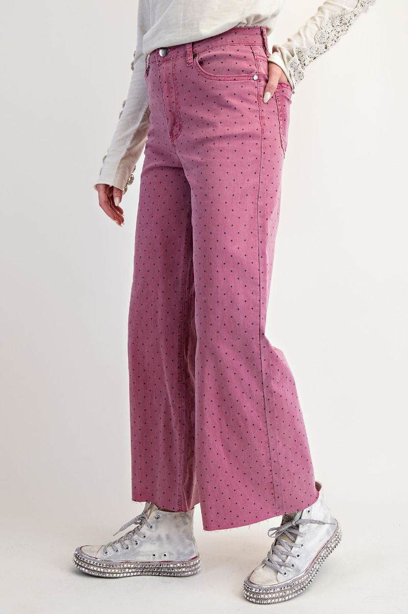 Polka Dots Washed Twill Stretch Pants in Mulberry