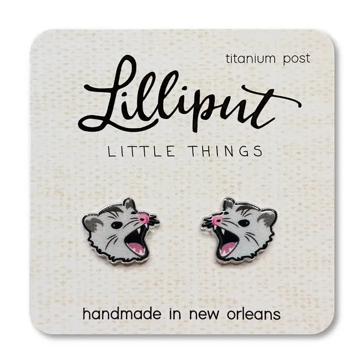 possum with its mouth open post earrings