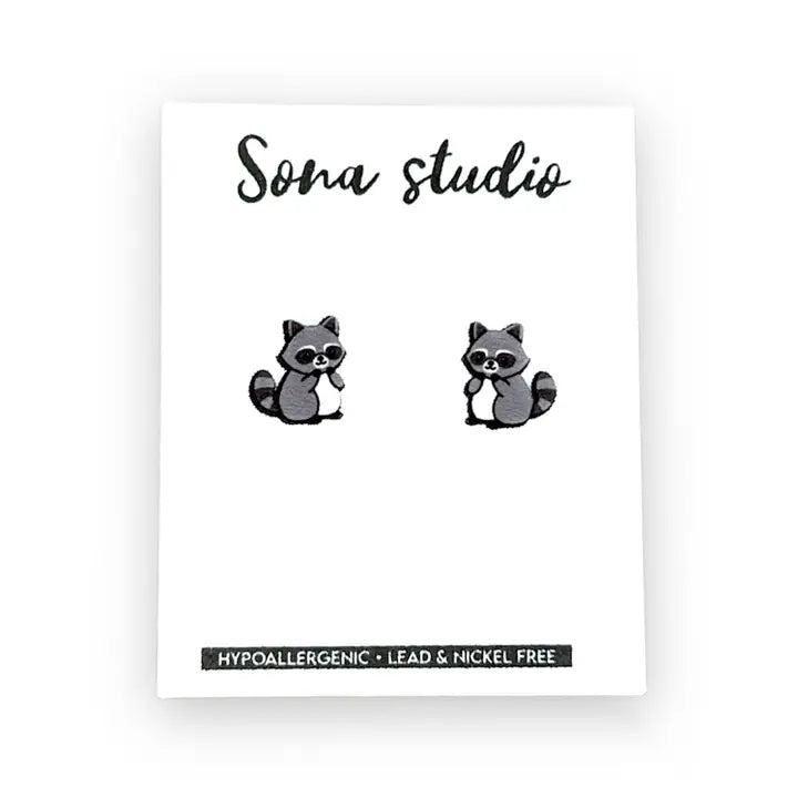 racoon stud earrings