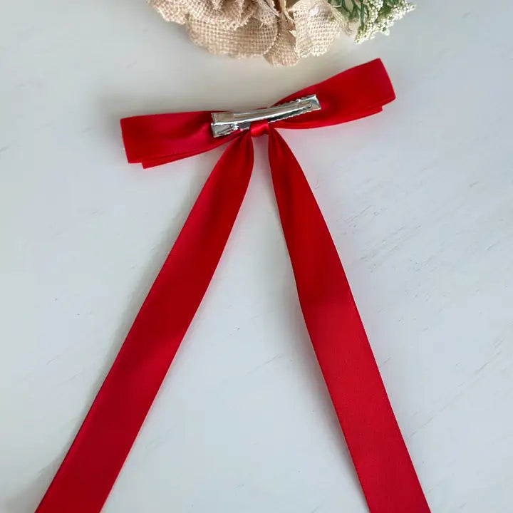 Classic Satin Bow with Clip- Red