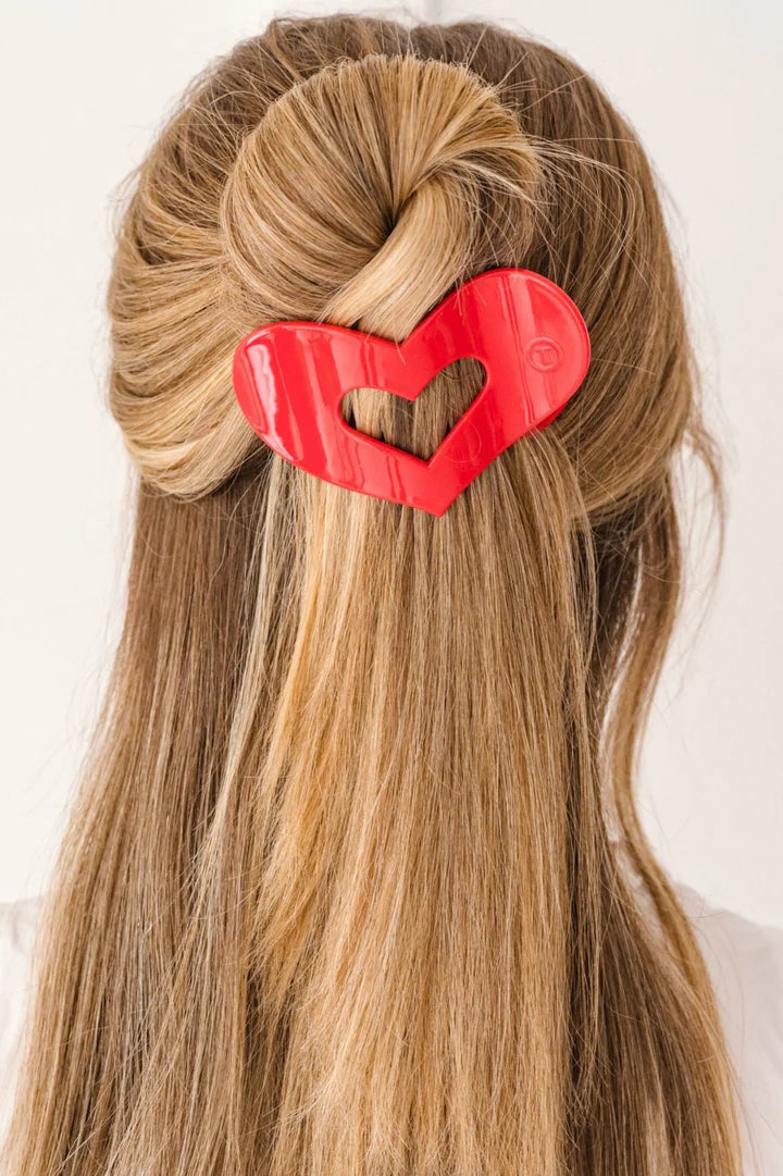 Teleties Queen of Hearts Flat Hair Clip- Red