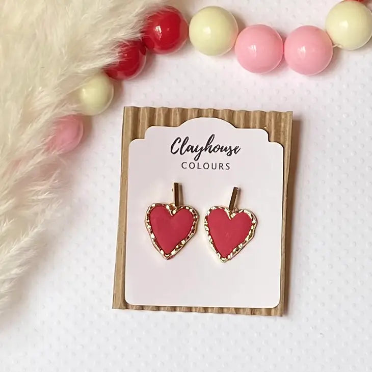 Red Heart Clay Earrings
