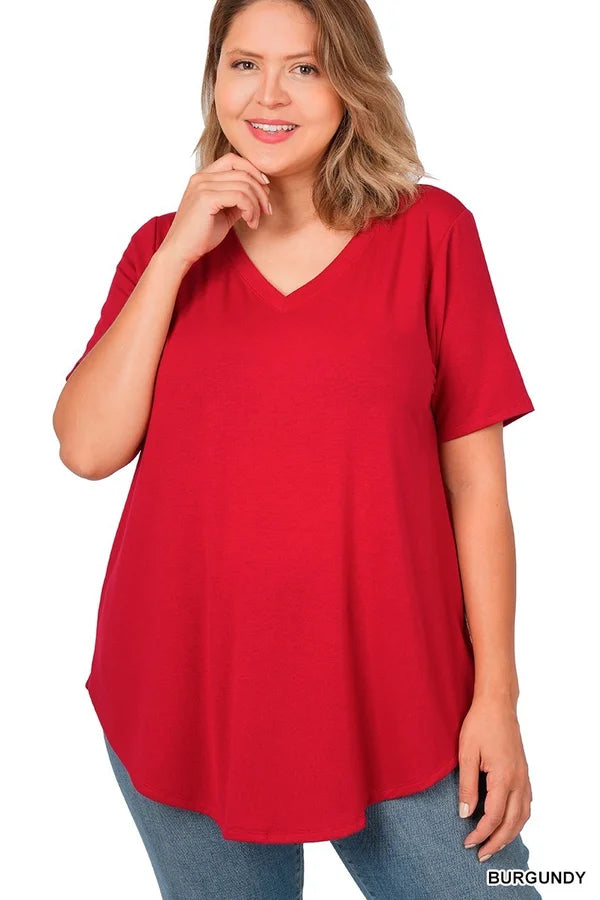 Buttery Soft Short Sleeve Top - Burgundy Red