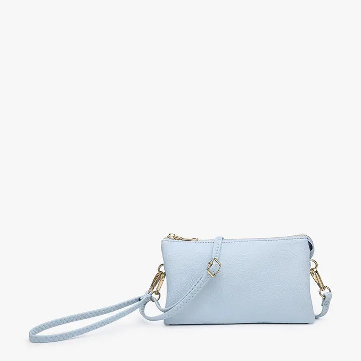 Riley Monogrammable 3 Compartment Crossbody/Wristlet in Light Blue