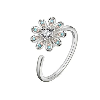 Silver Blue Daisy Fidget Ring