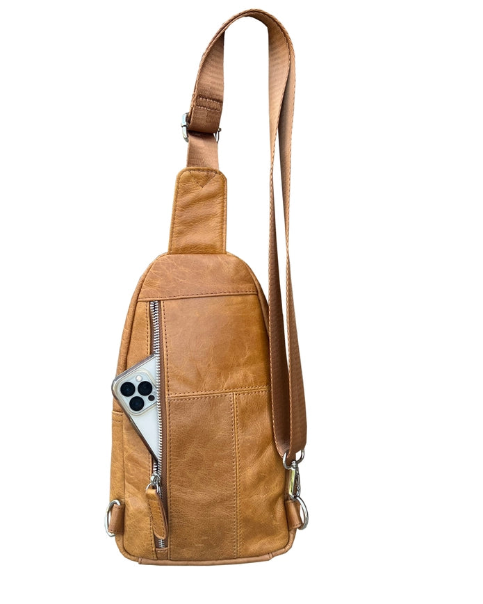 Genuine Leather Sling Bag in Brown