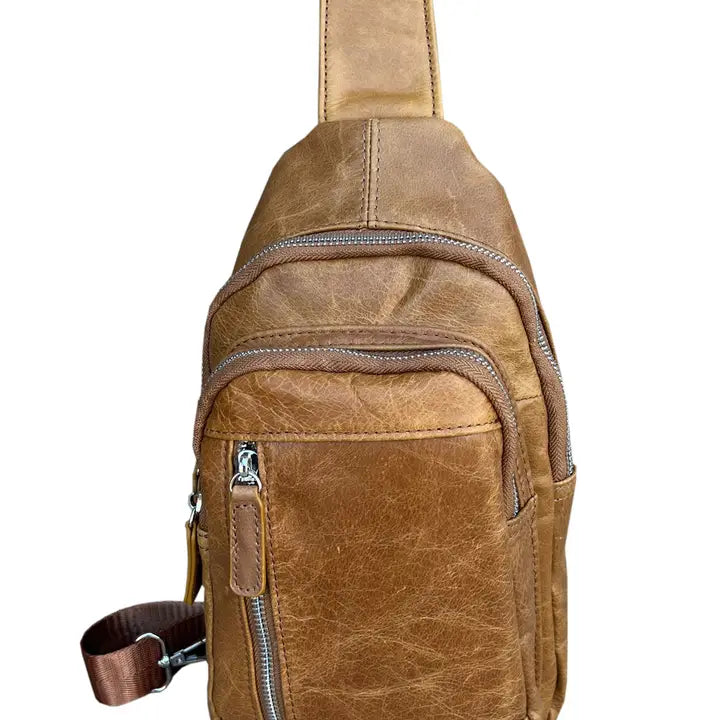 Genuine Leather Sling Bag in Brown