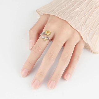 Sunflower 925 Silver Anxiety Fidget Spinner Ring