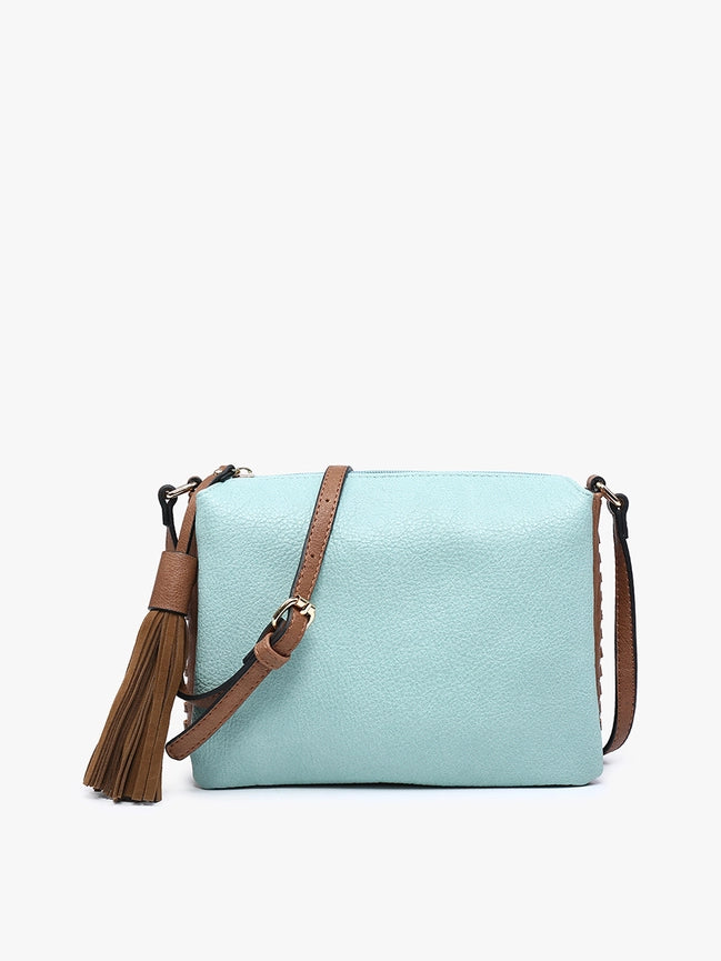 Sabrina 2 Tone Crossbody w/ 3 Compartments- Teal/Brown