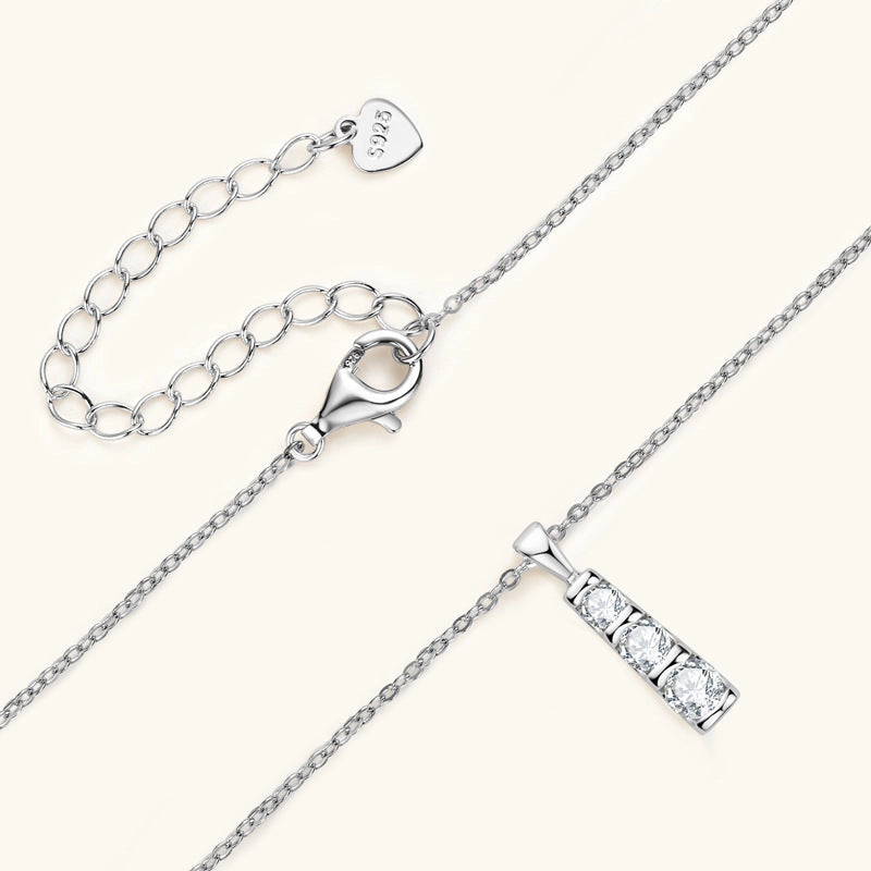 Three Stone Moissanite Charm Necklace