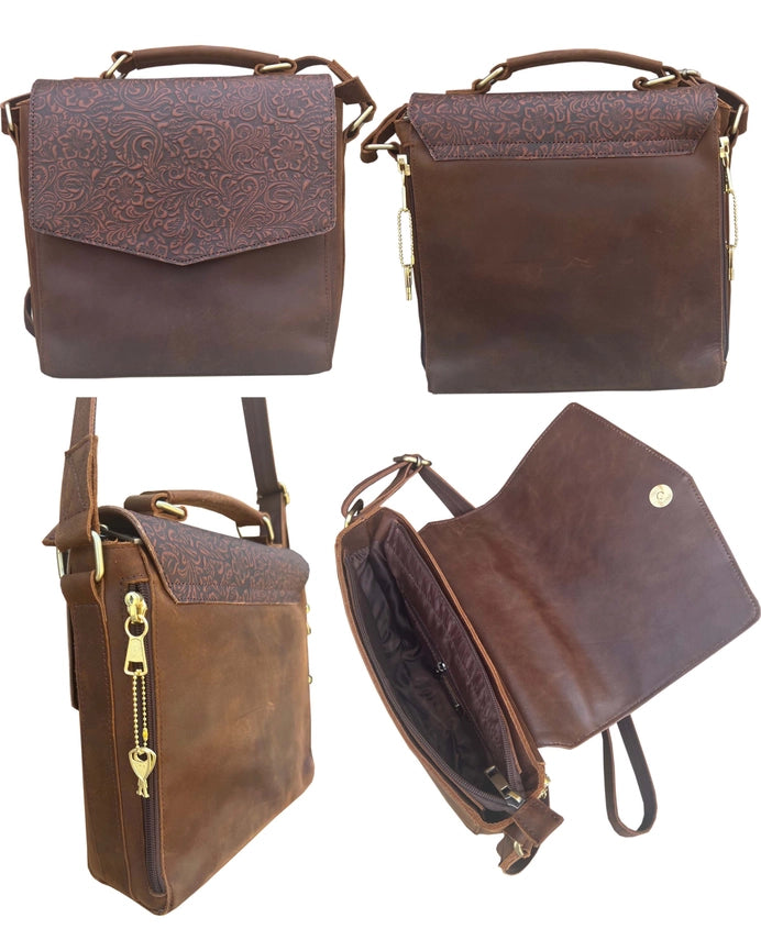 Vintage Leather Lockable Leather Crossbody Bag