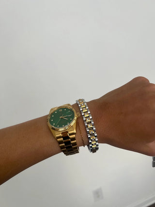 Diamond Two Toned Watch Band Bracelet