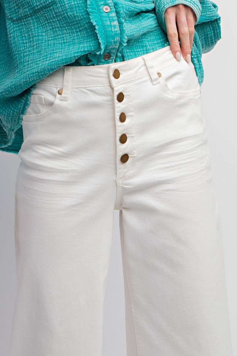 Wide Leg Twill Pants in White