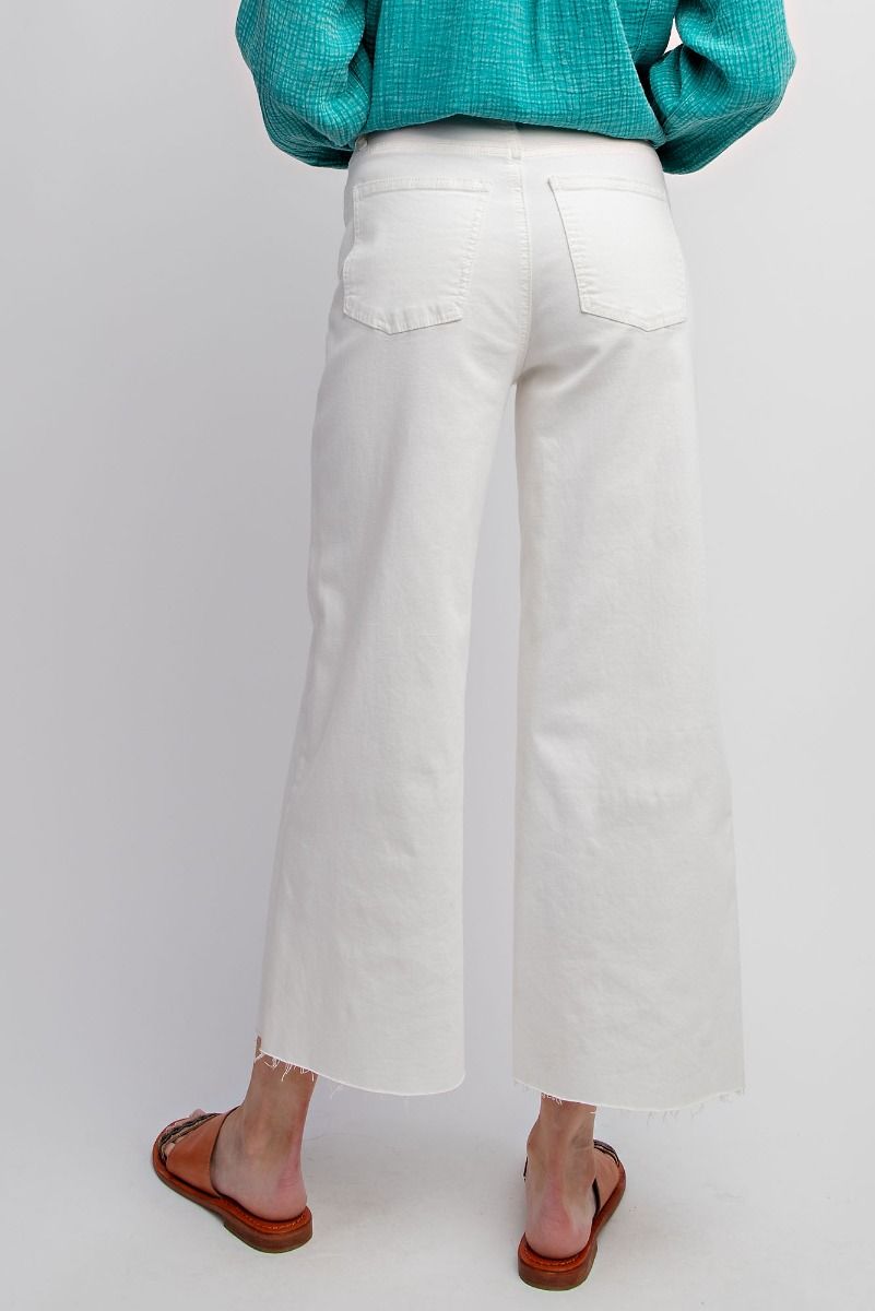 Wide Leg Twill Pants in White