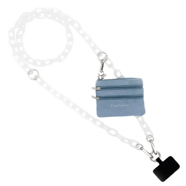 Clip and Go Crossbody Ice Chain with Zippered Pouch in White/Blue