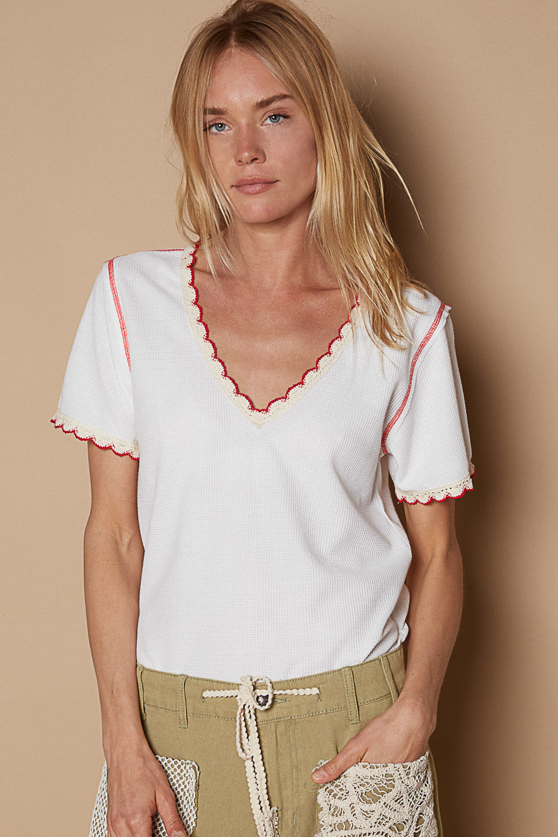 Izabella White Waffle Top