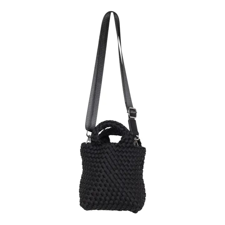 Woven Crossbody Bucket Bag in Black