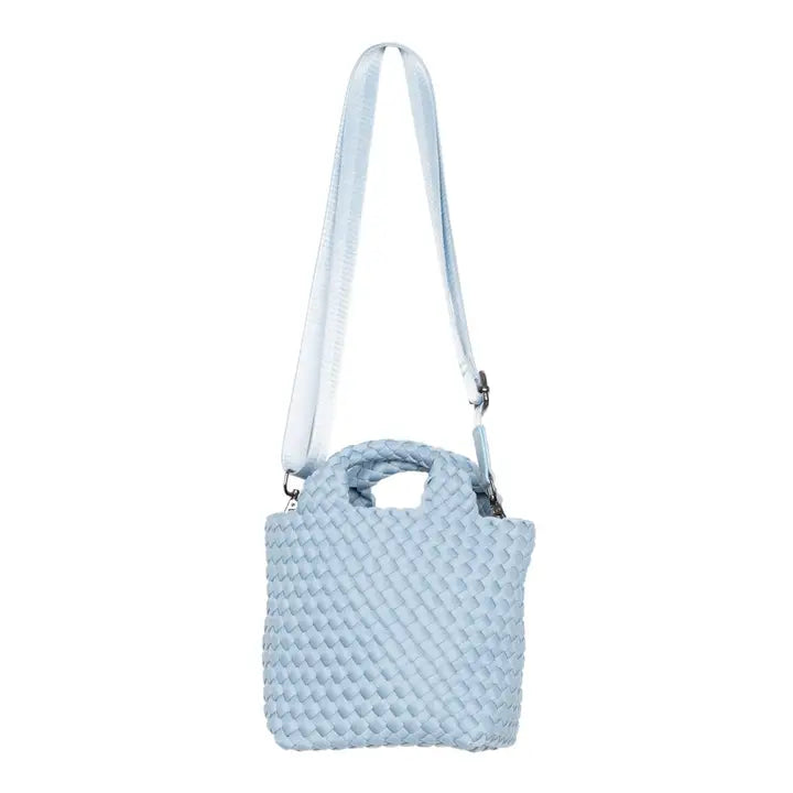 Woven Crossbody Bucket Bag in Light Blue