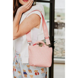 Woven Crossbody Bucket Bag in Peach